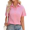 Niwicee Camicia Bianca Donna Elegante Blusa Manica Corta Cotone da Donna Bluse Maglietta Scollo a V Casual Camicie Abbottonate Top Tinta Unita Estive Shirt Classico Maglia (Rosa, S)