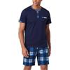 Litherday Pigiama Uomo Estivo Cotone Henley Pantaloncini Quadri Tasche | Cotone Elasticizzato, Maglietta Henley E Pantaloncini A Quadri Con Tasche E Coulisse Per Casa Notte Tempo Libero