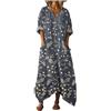 Gienslru Abito Lungo Donna Boho Mare Vestito Estivi Lunghi Chic in Lino Effetto Scollo a V Maniche a 3/4 Maxi Vestiti con Tasche e Comodo Kaftan per Mare Vacanza Estate Taglie Forti Curvy Copricostume