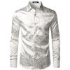 PARKLEES Camicia a maniche lunghe in jacquard di lusso per uomo, vestibilità slim, satin, seta, fantasia floreale, per matrimonio, festa, ballo di fine anno, bianco avorio, L