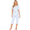 Leedya Pigiama Donna Leggero e Traspirante - Pinocchietto - 757 Fiori Celeste Tg XXL