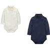 CuteOn 2 Confezioni Unisex Bambino Pagliaccetto Collo Alto Manica Lunga Cotone Neonati Body tuta Blu reale + Beige 18 Mesi