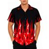King Kameha Funky-Camicia-Hawaiana, Manica-Corta, Flames, Rosso, 5XL