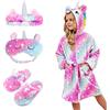 Piefry Bambina Accappatoio Morbido Unicorno Vestaglie con Cappuccio per Bambine con Unicorno Pantofole, Benda e Fascia - Regali per Ragazze (Stelle Rosa/Viola, 4-5 anni)