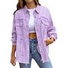 Generic HUIFUAO Camicia di Denim Lavato Giacca Donna Oversize Button Down Cappotto di Jeans con Tasca Manica Lunga Camicetta di Denim Sfrangiato Top, Z02 Viola, XXL