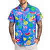 King Kameha Camicia Hawaiana Uomo Maniche Corte, Flamingo Melon, Blu Indaco, 3XL