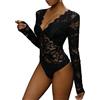 Everbellus Body Sexy in Pizzo da Donna, Body a Maniche Lunghe con Scollo a V Profondo, Bodysuit Top da Indossare in Discoteca per Appuntamenti Nero Medium