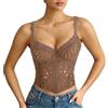 LEACOOLKEY Corsetto da Donna in Pizzo Bustier Sexy Trasparente a Fiori Top Corto Elegante in Rete con Lacci Corpetto Top Modellante per Uscite, Appuntamenti, Feste e Festival Musicali