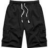 NANAMEEI Pantaloncini e Bermuda Cargo Uomo Casual Lavoro in Cotone Outdoor Casual Elastico Grande Dimensione con 6 Tasche, Nero , M