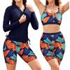 SHEKINI Rashguard, set da 3 pezzi, costume da bagno da donna, con reggiseno integrato, canotta a maniche lunghe, con chiusura lampo, Blu, M