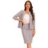 Allegra K Completo da Donna in Tweed Tailleur Gonna 2 Pezzi Giacca Cardigan con Maniche a 3/4 e Bottoni Gonna a Tubino Elegante