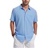 Friptspyg Camicia di Lino a Maniche Corte Uomo con Tasca E Bottoni Nascosti Perfetta per L'uso Casual Quotidiano O in Spiaggia
