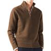 Generisch Maglione casual semplice uomo tinta unita caldo maglia lana maglia manica lunga maglione mezza zip, marrone, L