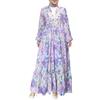 Generic Caftani da donna con scollo a V stampa floreale manica a sbuffo maxi elegante abito musulmano Dubai Abaya