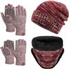 Maylisacc 4 Pezzi Berretto Invernale Sciarpa Snood Termica e Guanti Touchscreen Lavorati a Maglia e Guanti Senza Dita Accessori per la Stagione Fredda per Donna Uomo - Rosso