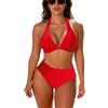 JFAN Costume da Bagno Donna a Vita Alta in Due Pezzi Stampa Floreale Bikini Halter Regolabile Costumi da Bagno,Rosso,M