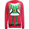 Fashion Mark Maglione da donna con corpo elfo stampato con neve, lavorato a maglia, unisex, per adulti, vintage, per feste di Natale, Rosso, 52-54