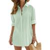 Vancavoo Copricostume Donna Mare Camicia Lunga Estiva Cotone Camicetta Scollo a V Copri Costume da Spiaggia Sciolti Casual Bikini Cover Up,Verde Chiaro,M
