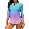 WOWENY Costume da Bagno Anti UV da Donna, con Protezione Rashguard, Maniche A 3/4 Cerniera A 1/4 Asciugatura Rapida, per Acqua, Surf, Spiaggia