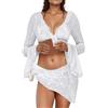 Generico Costume Donna Due Pezzi Costume da Bagno in Pezzi Elegante con Cardigan e Volant di Pizzo per Donna