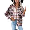 Iris Sprite Camicia a Quadri in Flanella per Donna - Maniche Lunghe - Camicia con Bottoni in Velour Costine, Rosa, XL