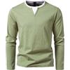 HOTIAN Henley - Maglia da uomo a maniche lunghe con scollo a V, per il tempo libero, verde, S