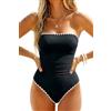 Holipick Costume da Bagno da Donna Senza Spalline | fascia elegante, parte anteriore increspata, copertura completa, push-up, cinghie rimovibili, spiaggia e piscina
