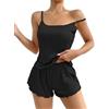 Ekouaer Pigiama Donna Estivo Corto Sexy Pigiami Fionda Canotta Stampa Senza Maniche Casual Set Volant Morbido Comodo Pigiamas, Nero, L