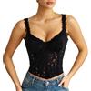 LEACOOLKEY Corsetto da Donna in Pizzo Bustier Sexy Trasparente a Fiori Top Corto Elegante in Rete con Lacci Corpetto Top Modellante per Uscite, Appuntamenti, Feste e Festival Musicali, nero