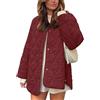 Generic Donna Oversize Trapuntato Giacca Leggera Button Down Puffer Imbottito Capispalla con Tasca (Vino rosso,M)