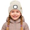 ATNKE Bambini LED Cappello con Luce, USB Ricaricabile 4 LED Corsa Torcia Mani Libere Testa Lampada Invernale Calda Pile Foderato Berretto Lavorato Maglia Regali per Ragazzi e Ragazze/Beige