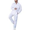 Generic Set di camicia e pantaloni in lino da uomo, set di lino tinta unita, abiti casual a maniche lunghe con bottoni, abiti da spiaggia leggeri e traspiranti, 2 pezzi, camicie eleganti e versatili, bianco