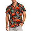 King Kameha Camicia Hawaiana Uomo a Maniche Corte, Flamingo-Flowers, Nero-Arancia, 4XL