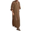 Generico Caftano Uomo Kaftan Jalabiya Uomo Cotone Collo Robe Arabi Abiti Lunghi Musulmani Thobe Camicie Abbigliamento Da Preghiera Per Musulmano Abaya Muslim Tunica #0303Y