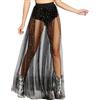 Pinsheng Gonna 2 in1 da Donna a Rete Trasparente Gonna Glitterata da Donna con Pantaloncini Lunga a Vita Alta Trasparente per Cocktail Party (IT, Testo, S, Regular, Regular, Nera)