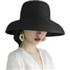JDYaoYing Cappello da sole da donna, a tesa larga, in paglia, protezione UPF pieghevole, per l'estate, Nero , Taglia unica