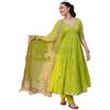 Sambhav Quilt Hub Heavy Angrhkha Anarkali Pattern Cotone Kurta Kurti Con Heavy Gotta Lace Work Con Pantalone Duppta, Verde, X-Large
