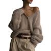 LIEROLYE Cardigan In Maglia Pelosa Da Donna, Maglioni Con Scollo A V Aperti Sul Davanti E Abbottonati, Maglione Casual Ampio Con Spalle Scese(Khaki,L)