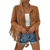 Generico Giacca in Pelle da Donna, con Frange, Nappa, Costume Tradizionale Cowgirls, Cappotto Western a Maniche Lunghe, Motociclista