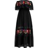Odizli Abito da donna lungo estivo spento a spalla messicano boho floreale ricamo pizzo a linee A maxi, Nero , M