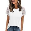 Chicrise Tshirt Donna Comodo Elastica Maglietta Manica Corta Monocromatico Generico Estiva Top Mare Pizzo Bianco Piccolo 34-36 S