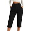 Generico Pantaloni Estivi Donna Lunghezza Ginocchio Modello Ampio da Spiaggia con Bottoni, Leggeri e Traspiranti con Elastico in Vita, Pantaloni Casual a Tre Quarti Comodi per Libero (XXL)