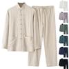 Generisch Tai Chi Tuta Uomo Tang Abito Stile Cinese Manica Lunga Cotone Camicia+Pantaloni 2 Divisori Tradizionale Arti Marziali Abbigliamento Traspirante Kung Fu Uniform Set Tangzhuang Primavera Estate Tuta da