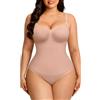 FeelinGirl Body da donna senza cuciture, per il petto, per modellare la pancia, con spallacci regolabili, mutande, push-up, cavallo con fibbia, Marrone castagna, M-L