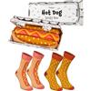 Rainbow Socks - Hot Dog Socks Box - Uomo Donna Calzini Novità con Motivo Hot Dog - Novità Regalo per gli Appassionati di Fast Food e Calzini Divertenti - 2 Paia - Taglia 41-46