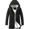 Generic Parka invernale da uomo con cappuccio, impermeabile, lungo, imbottito, antivento, spesso, nero, taglia M