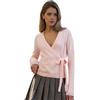 Alaurbeauty Cardigan da donna Y2K, stile fata, scollo a V, lacci laterali, maniche lunghe, vestibilità larga, crop top, stile preppy, autunno/inverno