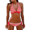 Tuopuda Costumi da Bagno Donna Bikini Due Pezzi Push Up Imbottito Righe Halter Top Reggiseno con Slip Costume Mare Coordinati Sexy Spiaggia Regolabile Brasiliana Bikini Set Estivi Beachwear, rosso, XL