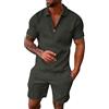 Generico Set da Uomo in Cotone e Lino Casual da Spiaggia Abiti da Yoga Abito Elegante con Camicia Henley Estivi Completo Manica Corta e Pantaloni,completo estivo uomo