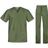 B-well Cesare, set unisex con casacca e pantaloni con cordoncino, per medici, con giacca e pantaloni, uniforme, divisa operatoria, abbigliamento medico, Oliva, XXXL